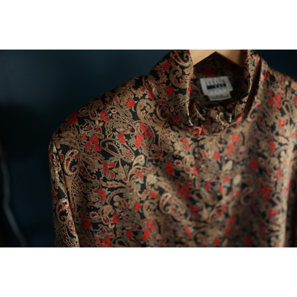 Vintage Leslie Fay printed floral Rose paisley banded collar Silk button up 18W - Picture 4 of 11